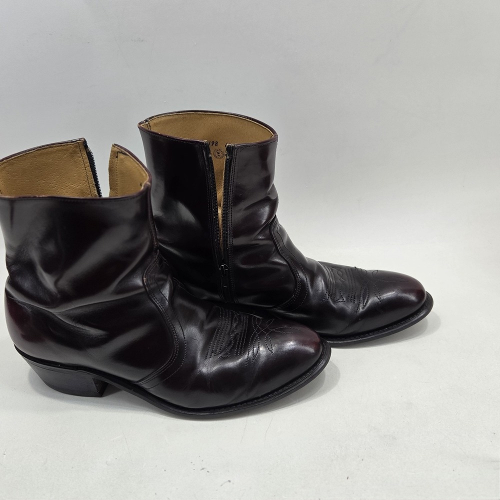 Vintage UFCW 1198 Union Leather Zip Up Western Ankle Boots Burgundy Mens 11 D - Picture 4 of 16